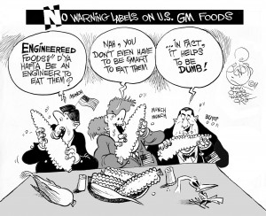 Engineered Foods, an OtherWords cartoon by Khalil Bendib.