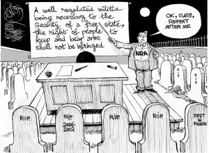 NRA Lesson Plan, an OtherWords cartoon by Khalil Bendib