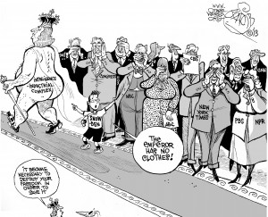 The Naked Dragnet Emperor, an OtherWords cartoon by Khalil Bendib