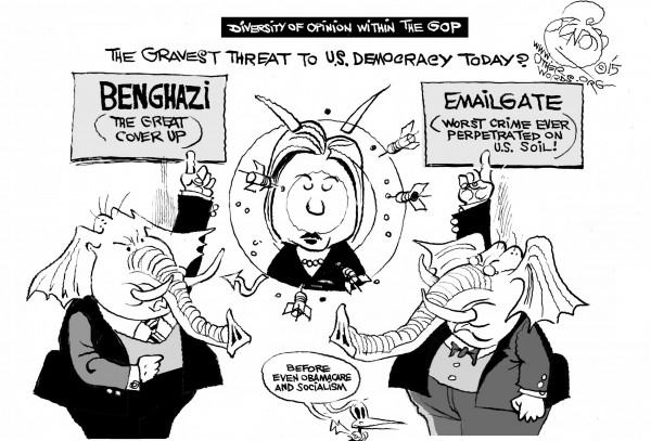 The Debate Dividing the GOP, an OtherWords cartoon by Khalil Bendib